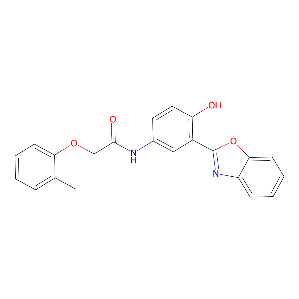 N-[3-(1,3-benzoxazol-2-yl)-4-hydroxyphenyl]-2-(2-methylphenoxy)acetamide molecular structure, CAS 423750-28-1