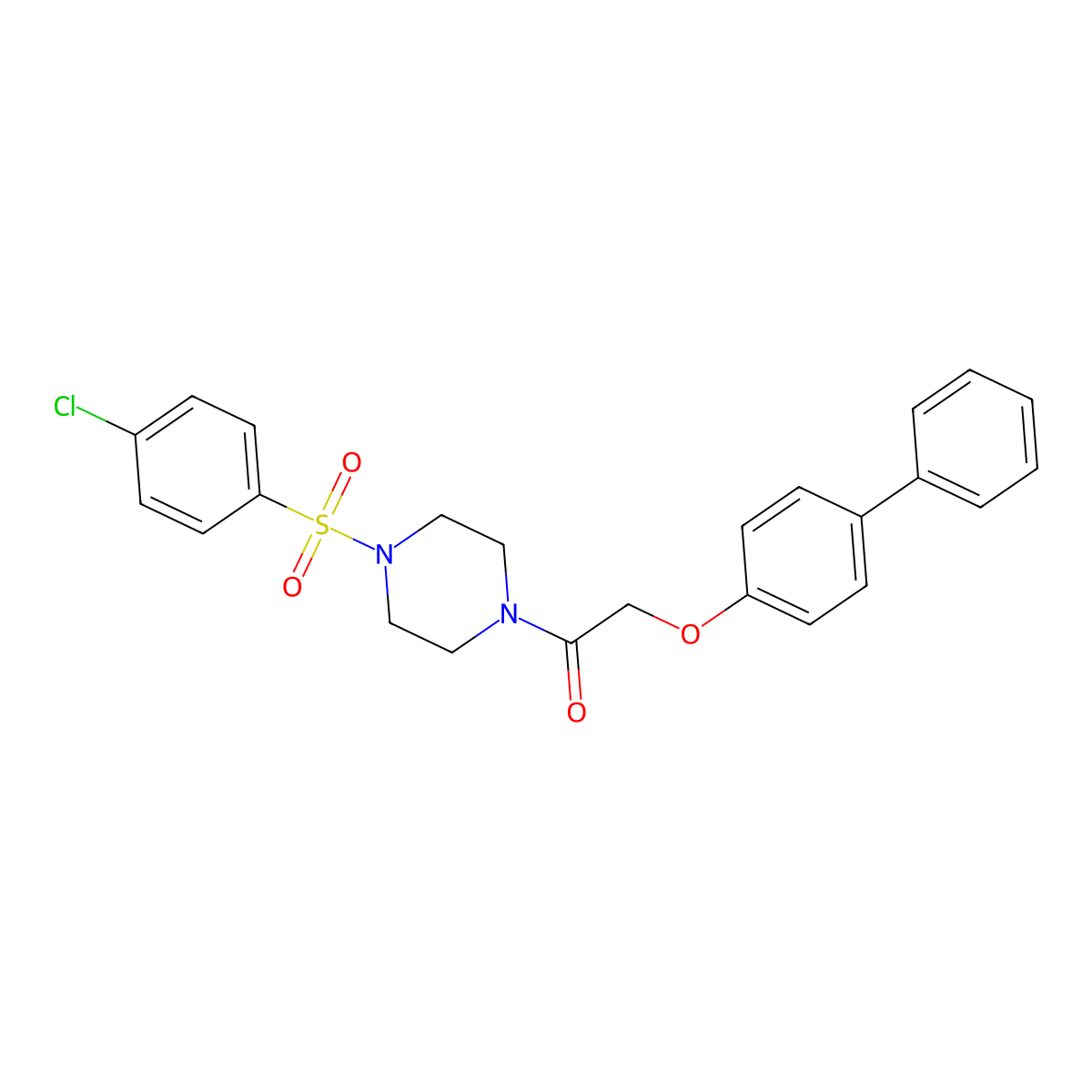 1-[4-(4-Chlorophenyl)sulfonylpiperazin-1-yl]-2-(4-phenylphenoxy)ethanone molecular structure, CAS 423750-38-3