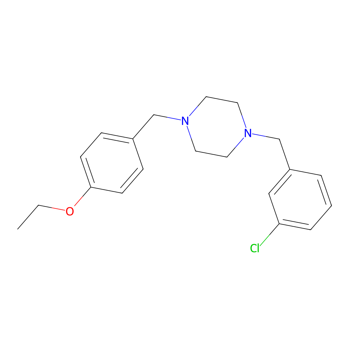 1-[(3-Chlorophenyl)methyl]-4-[(4-ethoxyphenyl)methyl]piperazine molecular structure, CAS 423750-54-3