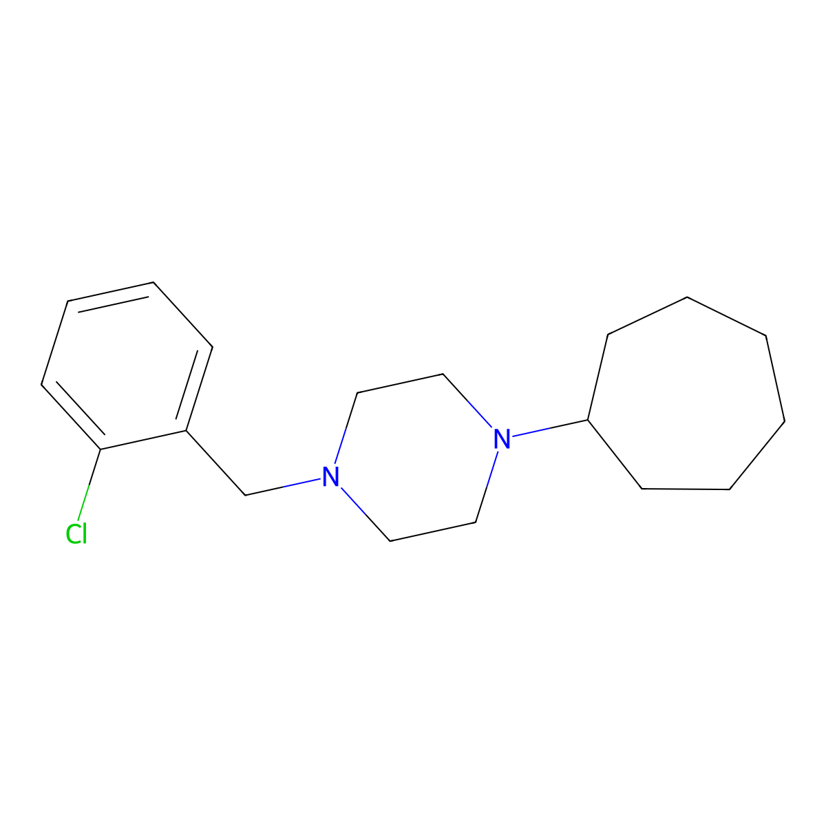 1-(2-Chlorobenzyl)-4-cycloheptylpiperazine molecular structure, CAS 423750-58-7