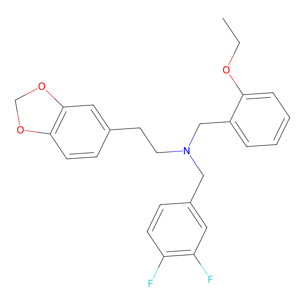 2-(1,3-benzodioxol-5-yl)-N-[(3,4-difluorophenyl)methyl]-N-[(2-ethoxyphenyl)methyl]ethanamine molecular structure, CAS 423750-62-3