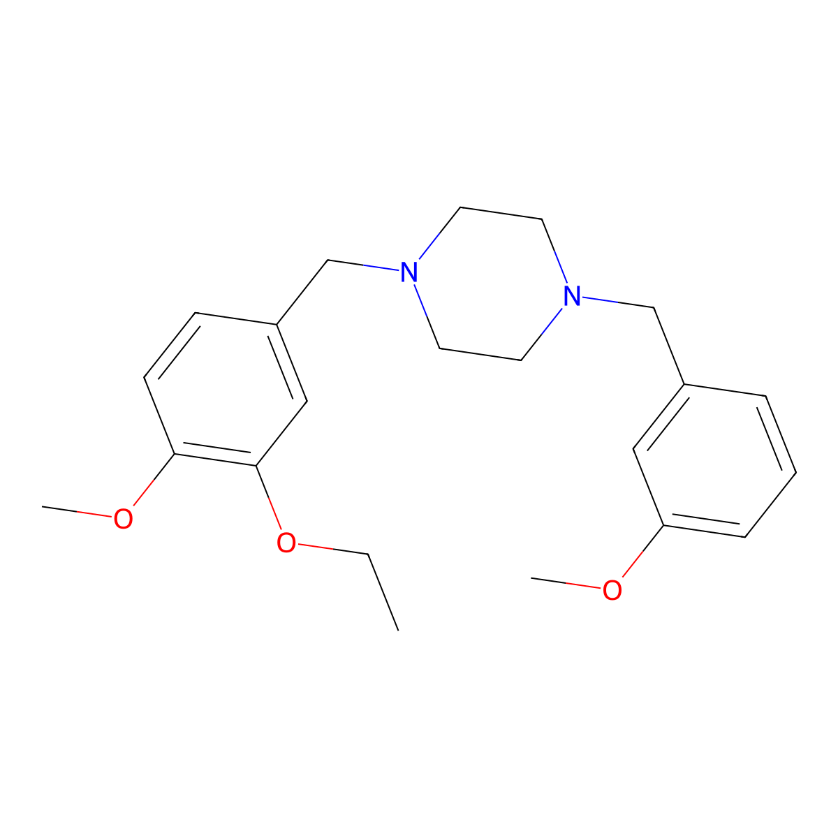 1-[(3-Ethoxy-4-methoxyphenyl)methyl]-4-[(3-methoxyphenyl)methyl]piperazine molecular structure, CAS 423750-79-2