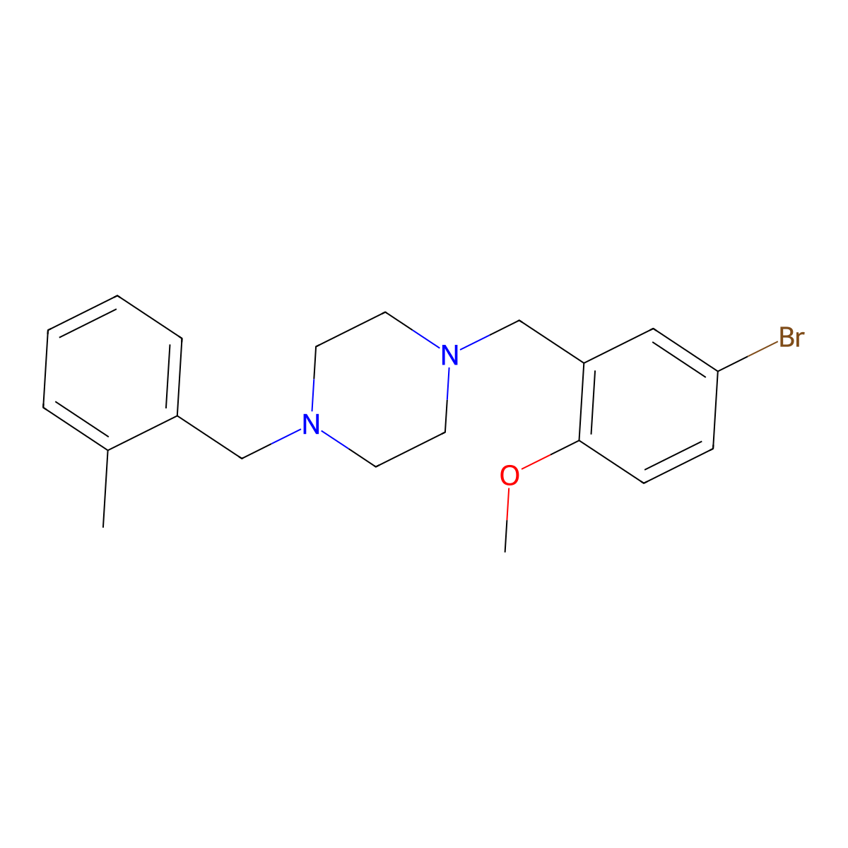 1-[(5-Bromo-2-methoxyphenyl)methyl]-4-[(2-methylphenyl)methyl]piperazine molecular structure, CAS 423750-85-0