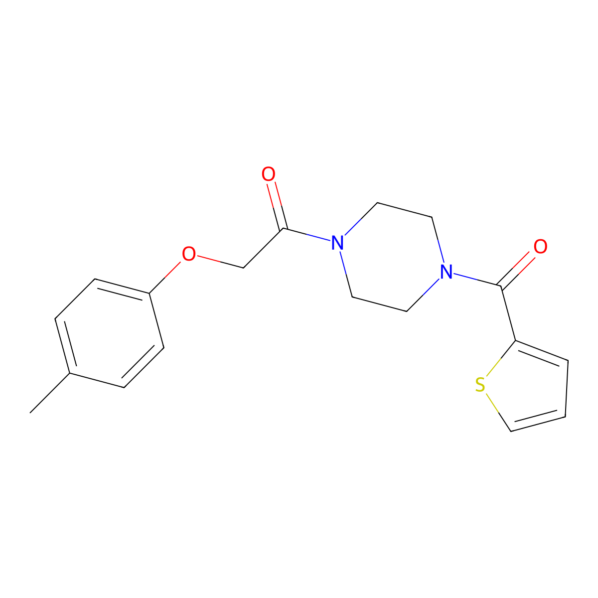 2-(4-Methylphenoxy)-1-[4-(thiophene-2-carbonyl)piperazin-1-yl]ethanone molecular structure, CAS 423751-12-6