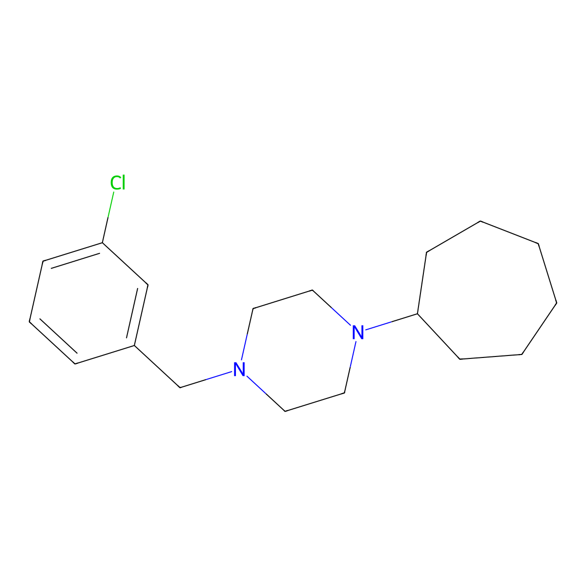 1-(3-Chlorobenzyl)-4-cycloheptylpiperazine molecular structure, CAS 423751-15-9