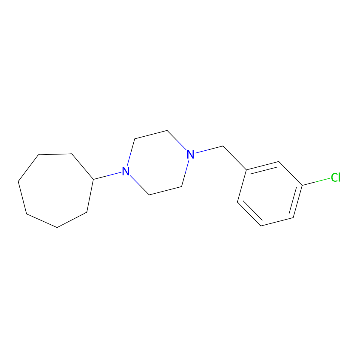 1-(3-Chlorobenzyl)-4-cycloheptylpiperazine molecular structure, CAS 423751-15-9