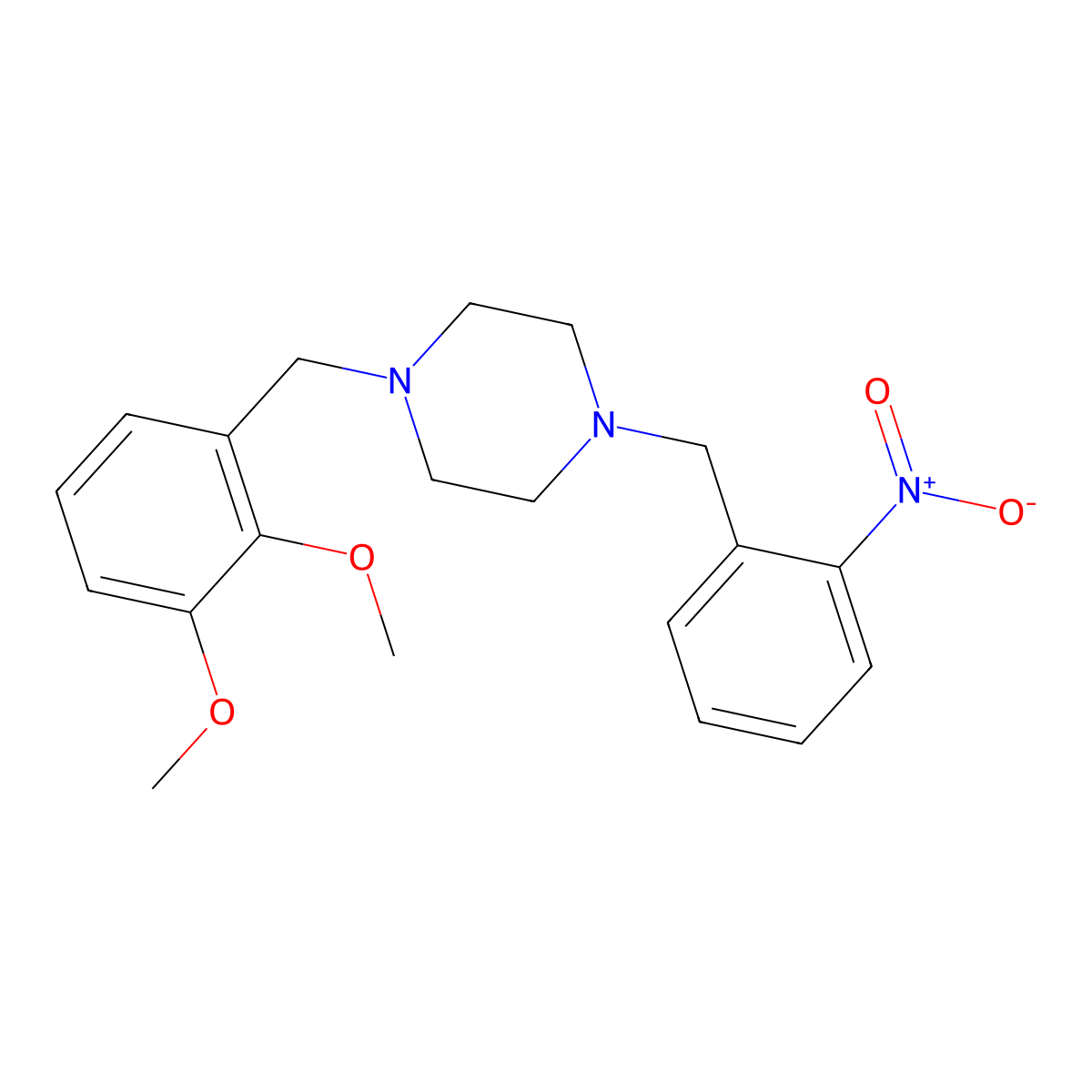 1-[(2,3-Dimethoxyphenyl)methyl]-4-[(2-nitrophenyl)methyl]piperazine molecular structure, CAS 423751-17-1