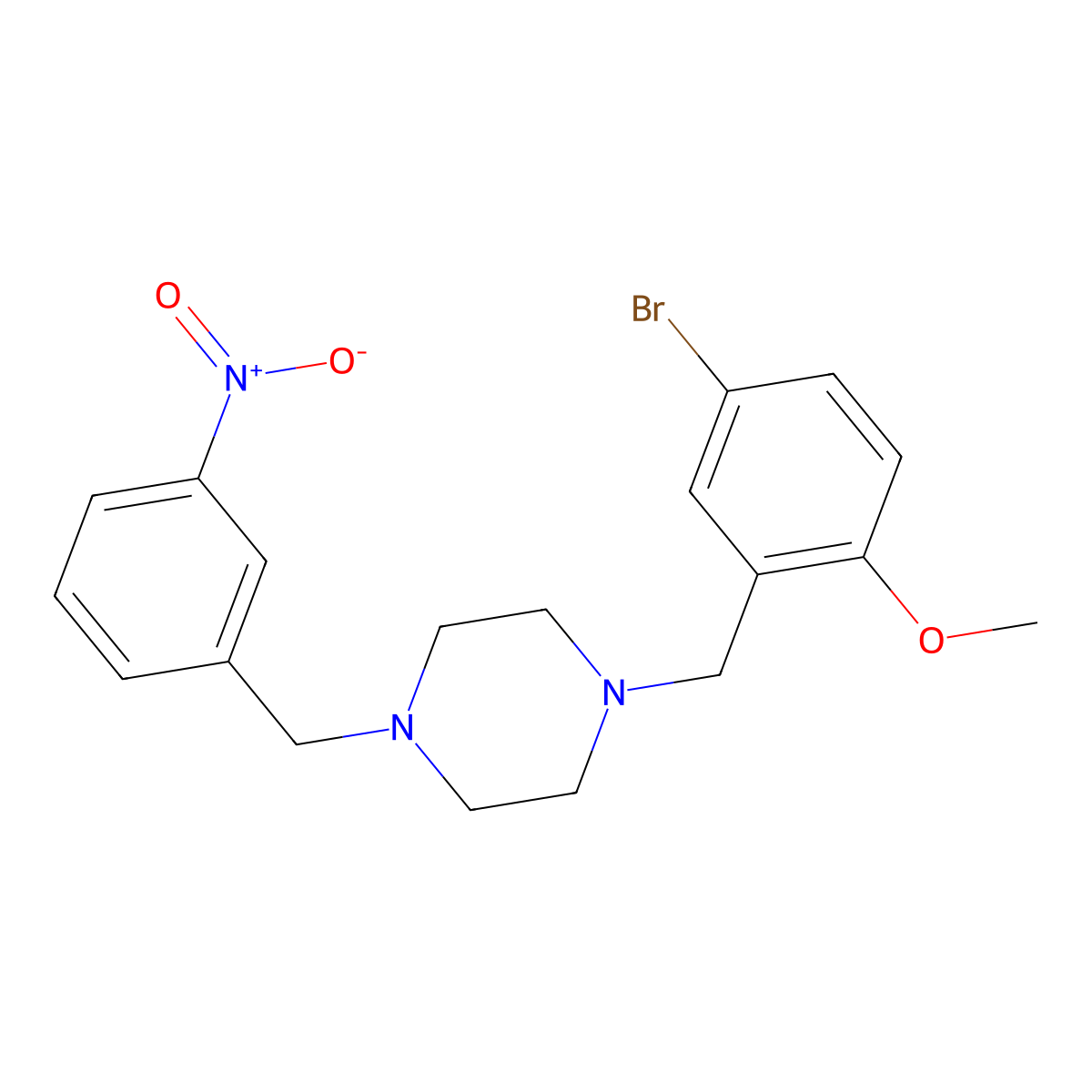 1-(5-Bromo-2-methoxybenzyl)-4-(3-nitrobenzyl)piperazine molecular structure, CAS 423751-31-9