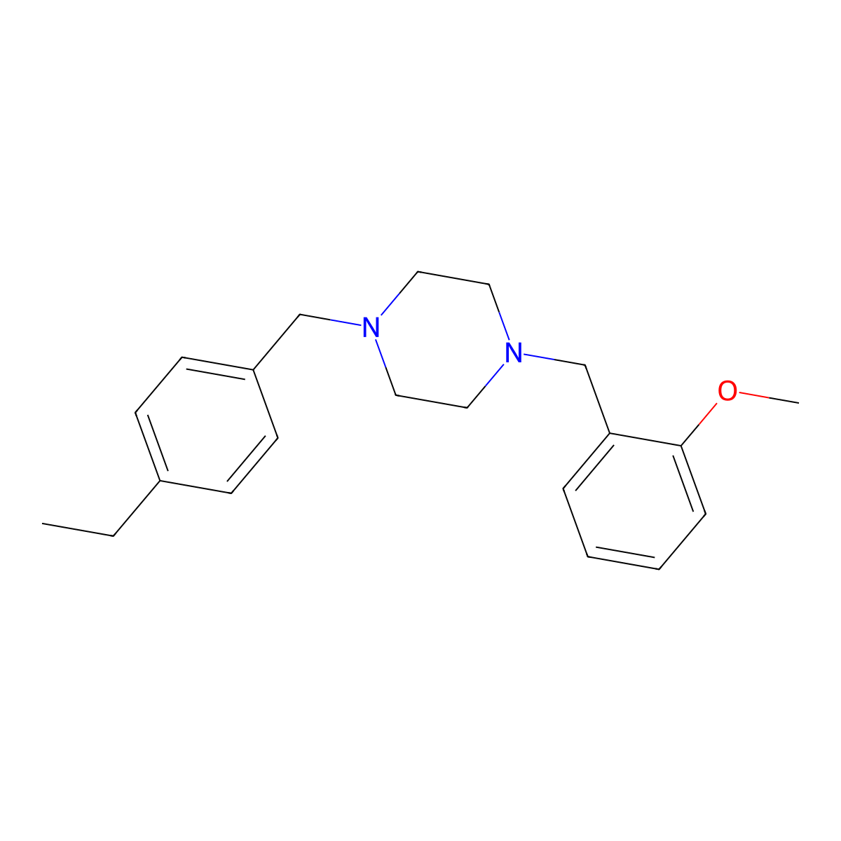 1-[(4-Ethylphenyl)methyl]-4-[(2-methoxyphenyl)methyl]piperazine molecular structure, CAS 423752-08-3