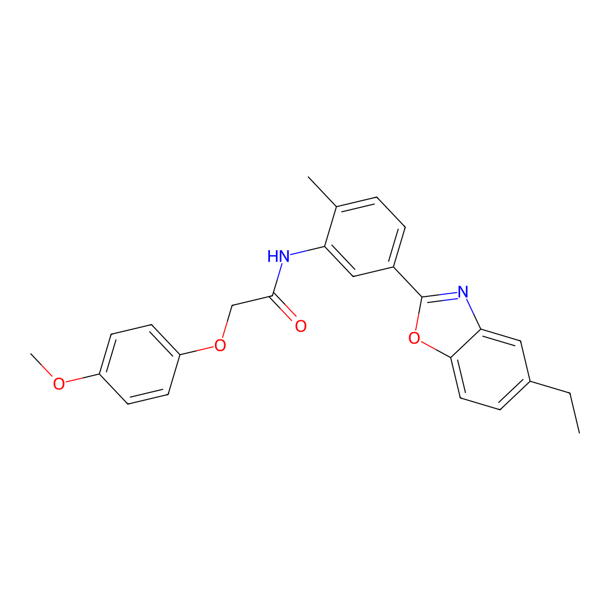 N-[5-(5-ethyl-1,3-benzoxazol-2-yl)-2-methylphenyl]-2-(4-methoxyphenoxy)acetamide molecular structure, CAS 423752-11-8