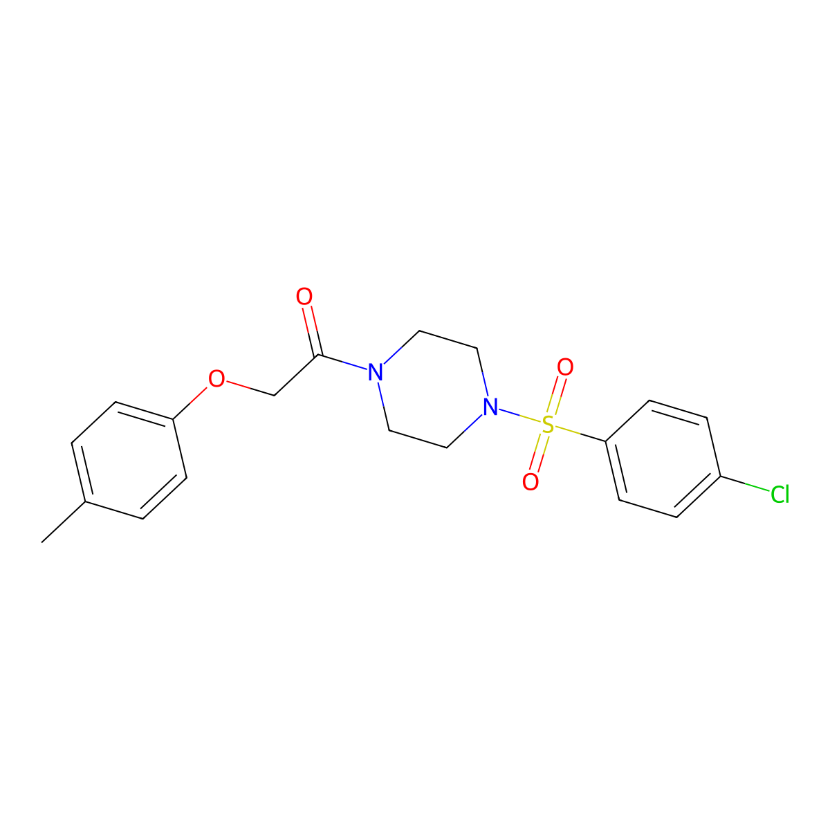 1-[4-(4-Chlorophenyl)sulfonylpiperazin-1-yl]-2-(4-methylphenoxy)ethanone molecular structure, CAS 423752-12-9