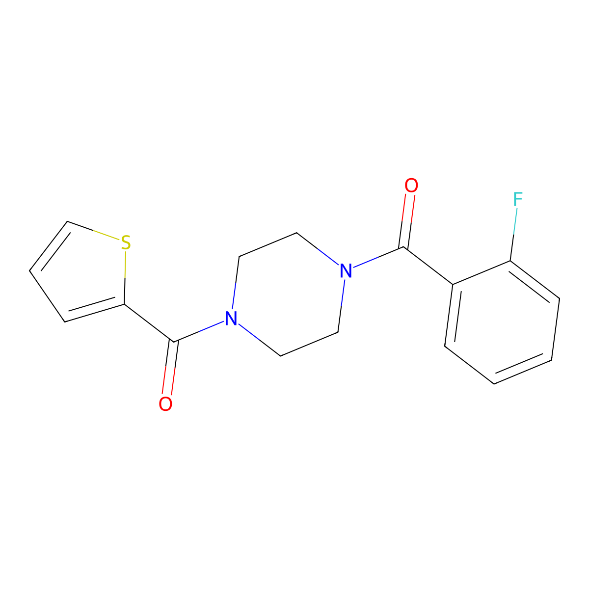 (2-Fluorophenyl)-[4-(thiophene-2-carbonyl)piperazin-1-yl]methanone molecular structure, CAS 423752-45-8