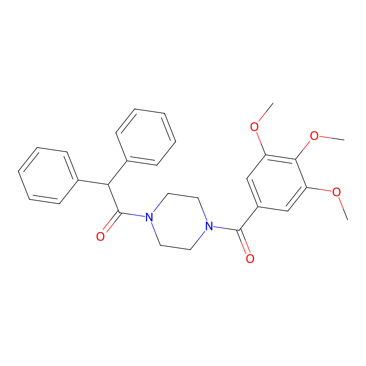 2,2-Diphenyl-1-[4-(3,4,5-trimethoxybenzoyl)piperazin-1-yl]ethanone molecular structure, CAS 423752-62-9