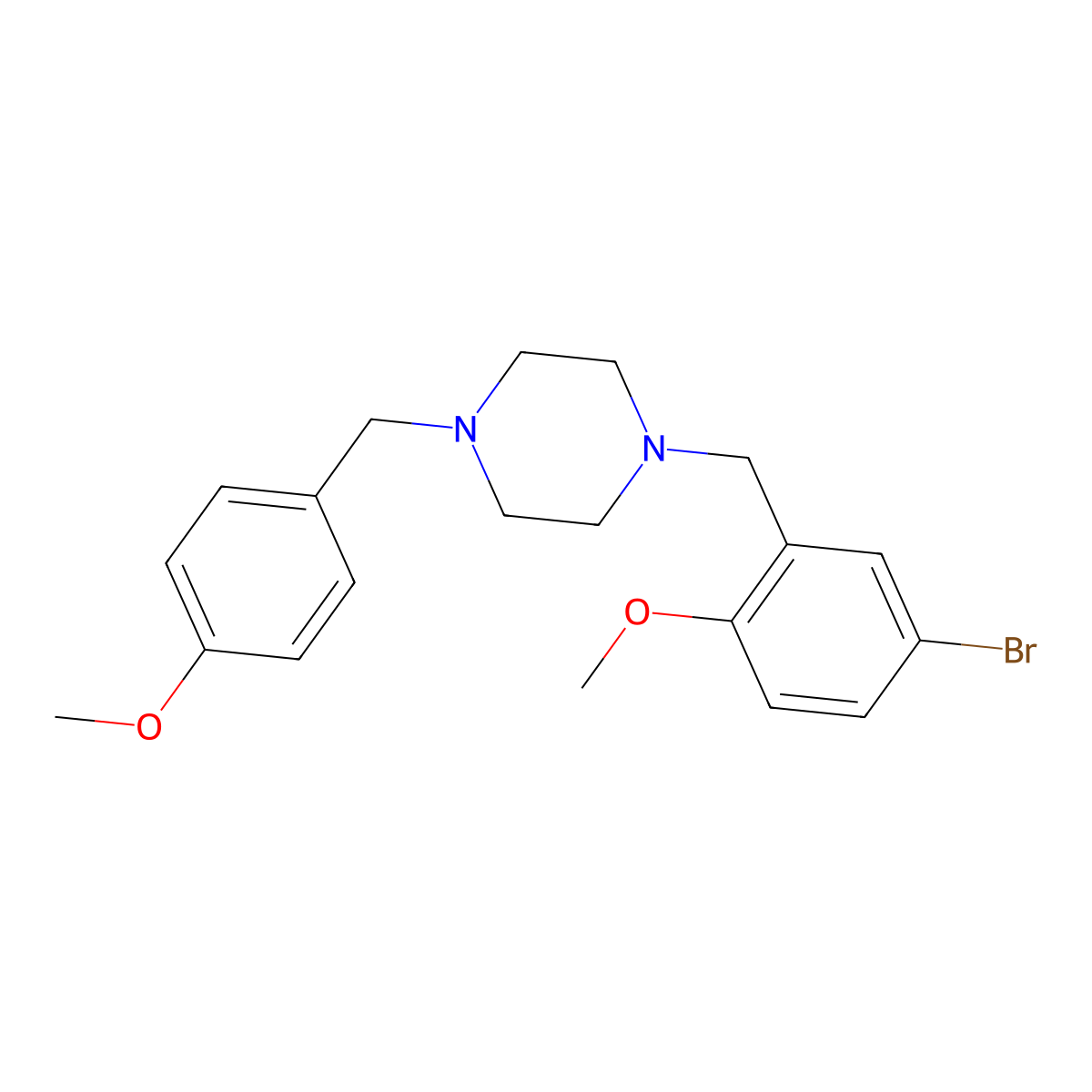 1-[(5-Bromo-2-methoxyphenyl)methyl]-4-[(4-methoxyphenyl)methyl]piperazine molecular structure, CAS 423752-98-1