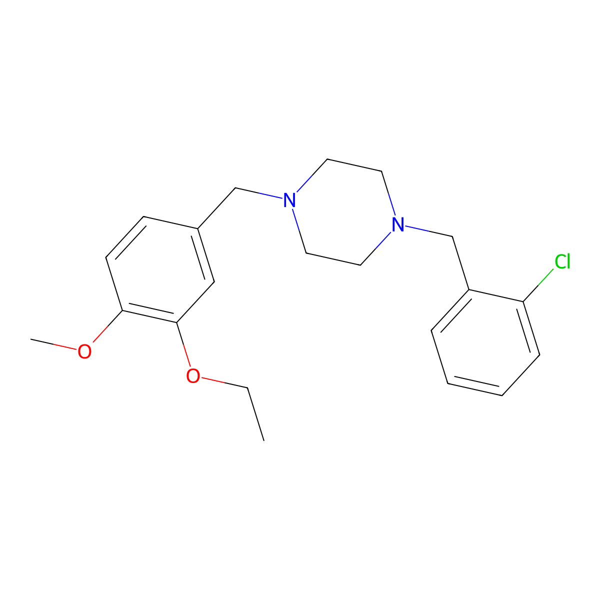 1-(2-Chlorobenzyl)-4-(3-ethoxy-4-methoxybenzyl)piperazine molecular structure, CAS 423753-06-4