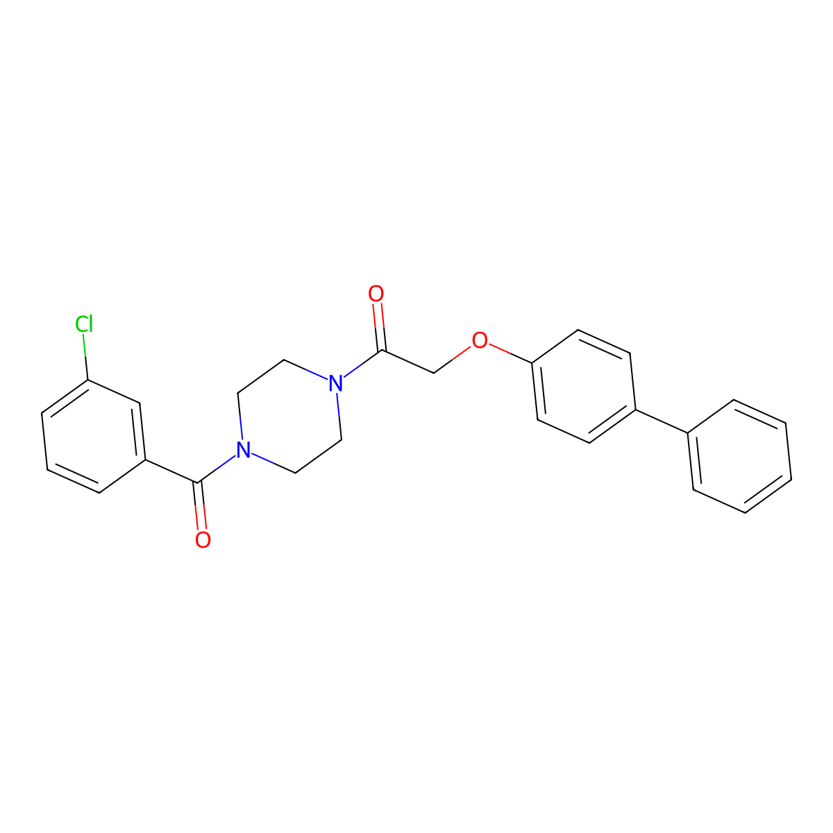 1-[4-(3-Chlorobenzoyl)piperazin-1-yl]-2-(4-phenylphenoxy)ethanone molecular structure, CAS 423753-13-3