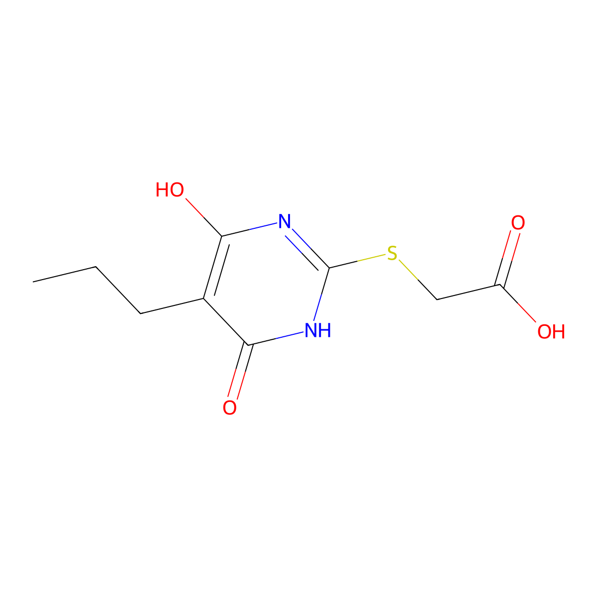 (4-Hydroxy-6-oxo-5-propyl-1,6-dihydro-pyrimidin-2-ylsulfanyl)-acetic acid molecular structure, CAS 423753-15-5