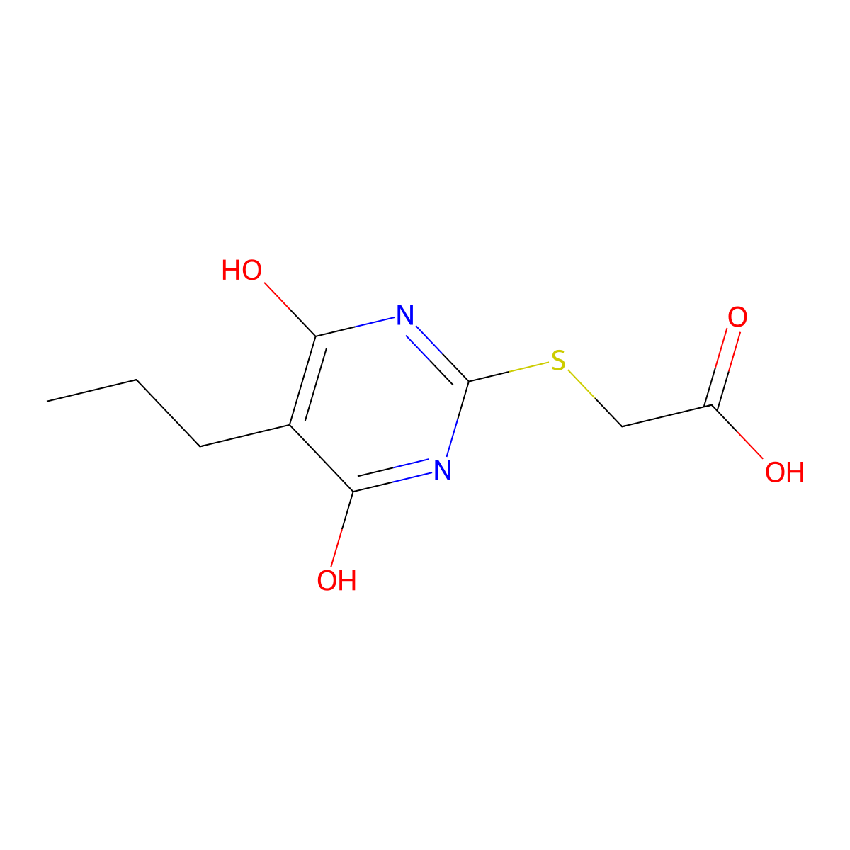 (4-Hydroxy-6-oxo-5-propyl-1,6-dihydro-pyrimidin-2-ylsulfanyl)-acetic acid molecular structure, CAS 423753-15-5