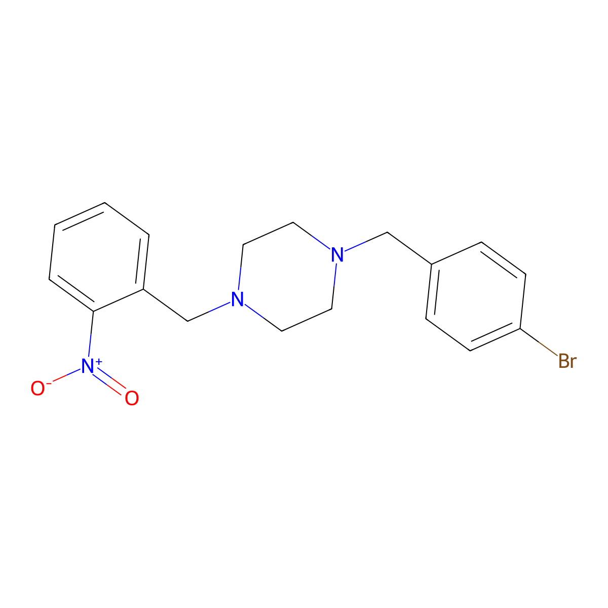 1-[(4-Bromophenyl)methyl]-4-[(2-nitrophenyl)methyl]piperazine molecular structure, CAS 423753-20-2