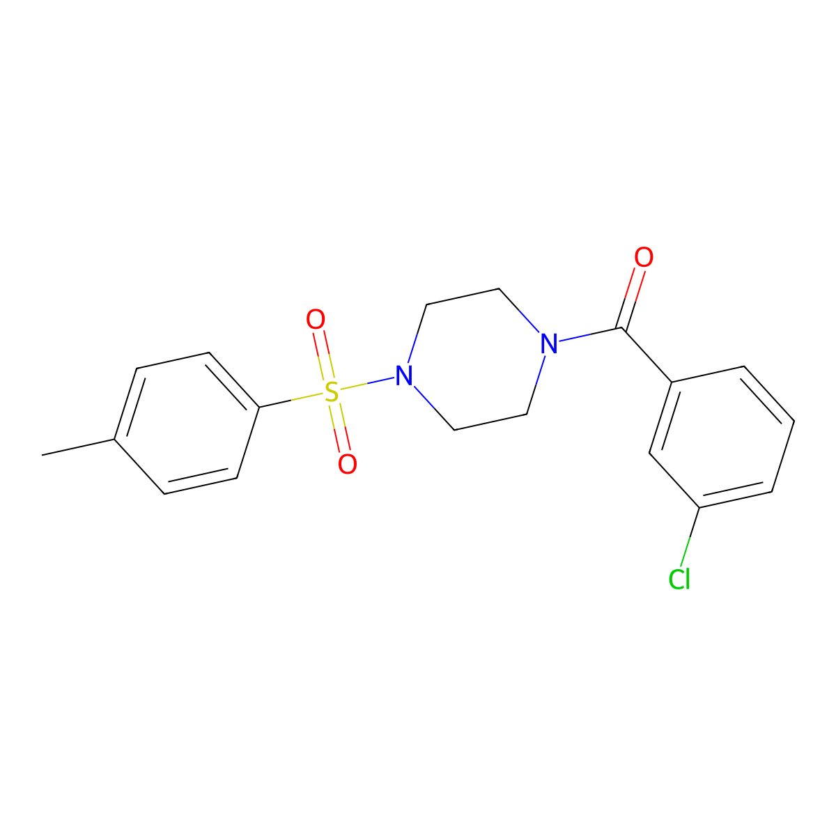 (3-Chlorophenyl)-[4-(4-methylphenyl)sulfonylpiperazin-1-yl]methanone molecular structure, CAS 423753-44-0