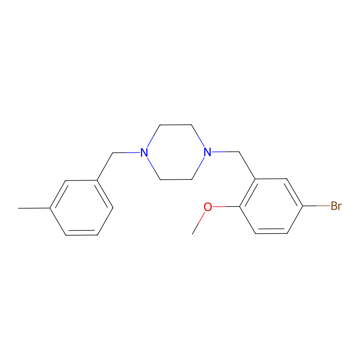 1-[(5-Bromo-2-methoxyphenyl)methyl]-4-[(3-methylphenyl)methyl]piperazine molecular structure, CAS 423753-80-4