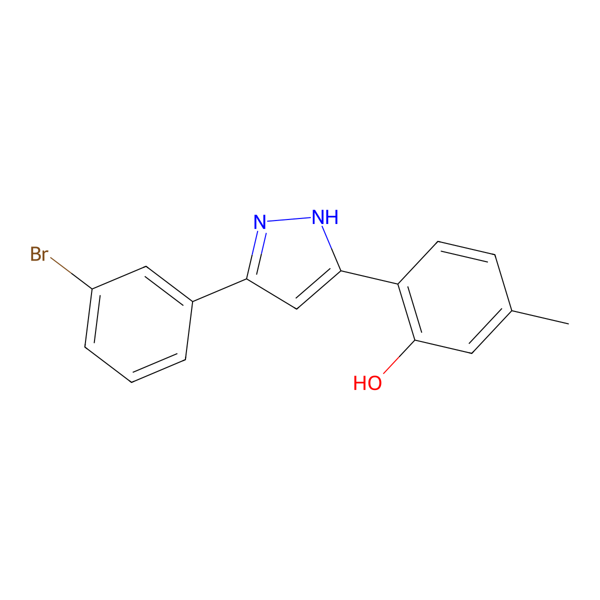 2-[5-(3-Bromophenyl)-1H-pyrazol-3-YL]-5-methylphenol molecular structure, CAS 423753-91-7