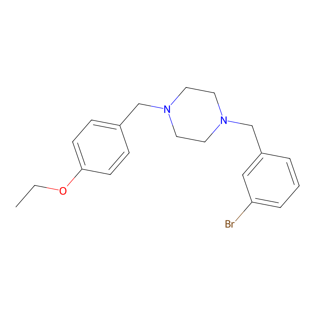 1-[(3-Bromophenyl)methyl]-4-[(4-ethoxyphenyl)methyl]piperazine molecular structure, CAS 423754-08-9