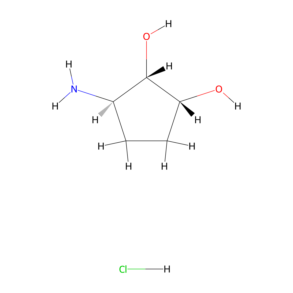 (1R,2S,3R)-3-aminocyclopentane-1,2-diol hydrochloride molecular structure, CAS 423759-66-4