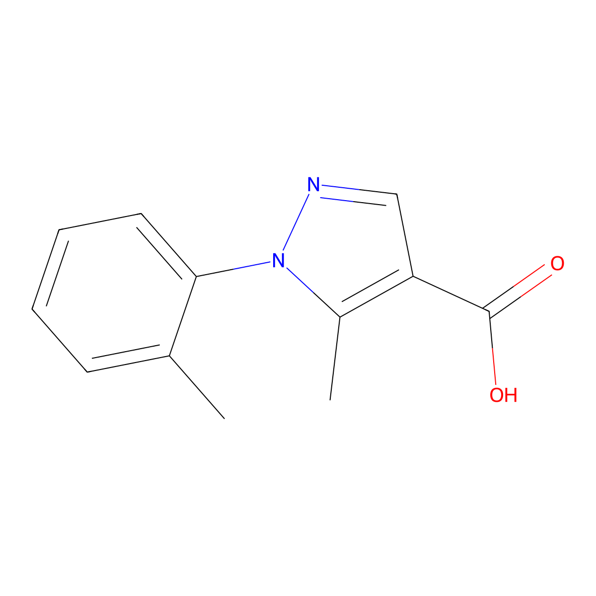 5-methyl-1-(2-methylphenyl)-1H-pyrazole-4-carboxylic acid molecular structure, CAS 423768-56-3