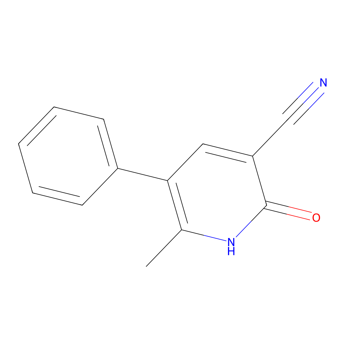 1,2-Dihydro-6-methyl-2-oxo-5-phenyl-3-pyridinecarbonitrile molecular structure, CAS 4241-12-7