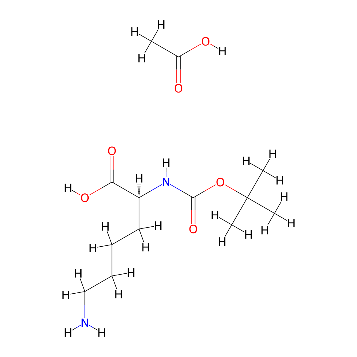 (2S)-6-amino-2-{[(tert-butoxy)carbonyl]amino}hexanoic acid; acetic acid molecular structure, CAS 42417-17-4