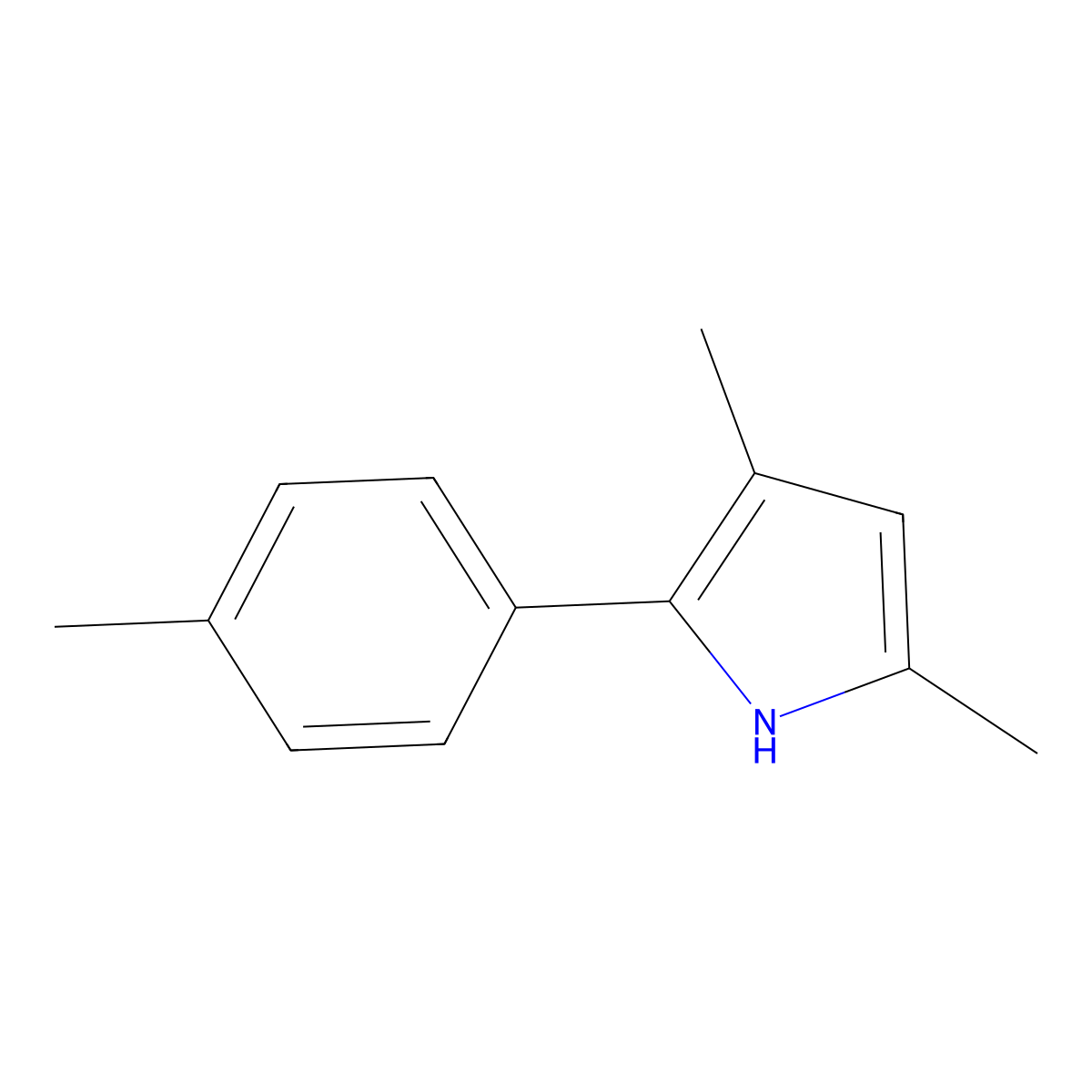 3,5-dimethyl-2-(4-methylphenyl)-1H-pyrrole molecular structure, CAS 42456-05-3
