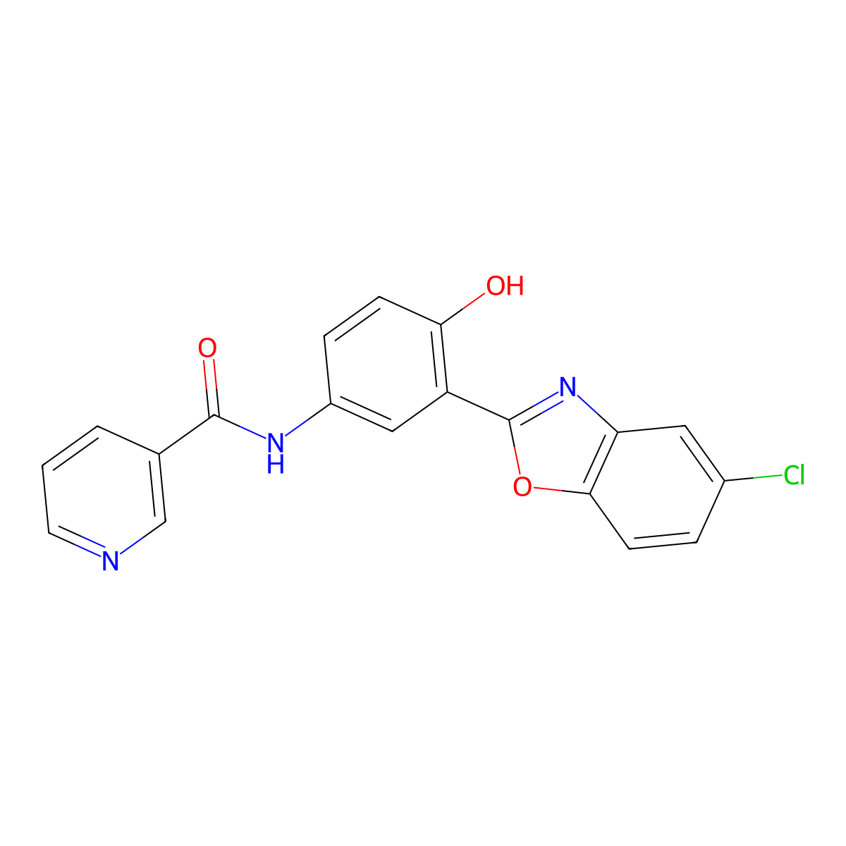 N-(3-(5-chlorobenzo[d]oxazol-2-yl)-4-hydroxyphenyl)nicotinamide molecular structure, CAS 424794-50-3
