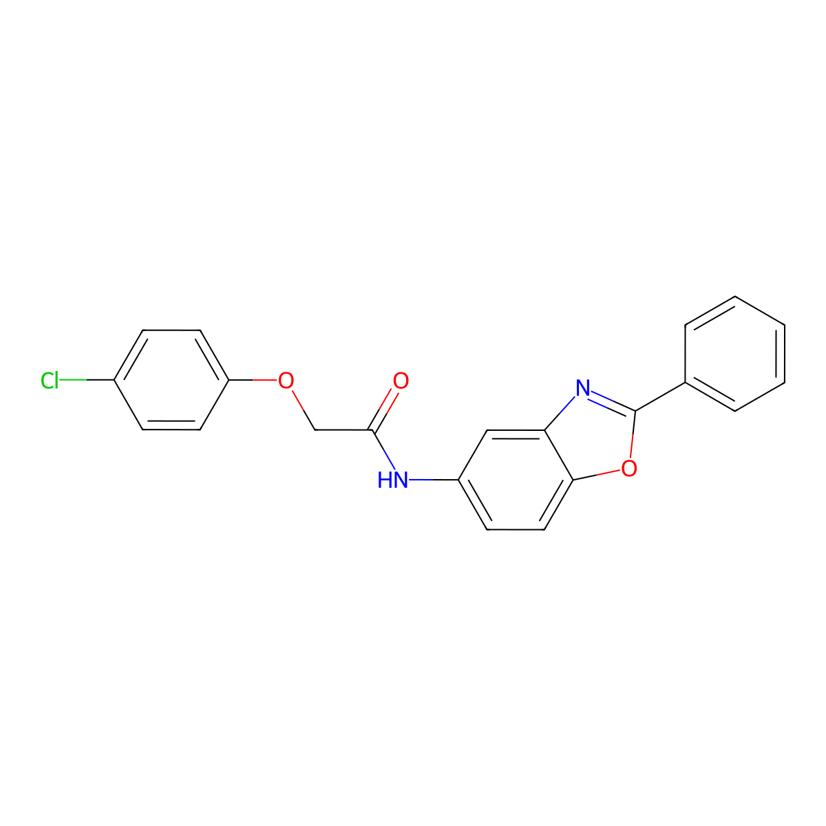 2-(4-chlorophenoxy)-N-(2-phenyl-1,3-benzoxazol-5-yl)acetamide molecular structure, CAS 424795-04-0