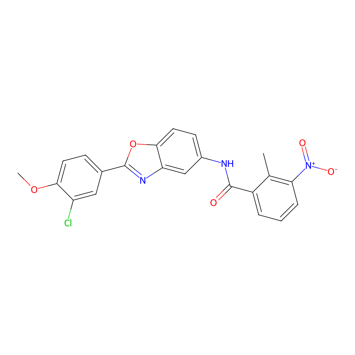 N-[2-(3-chloro-4-methoxyphenyl)-1,3-benzoxazol-5-yl]-2-methyl-3-nitrobenzamide molecular structure, CAS 424795-60-8