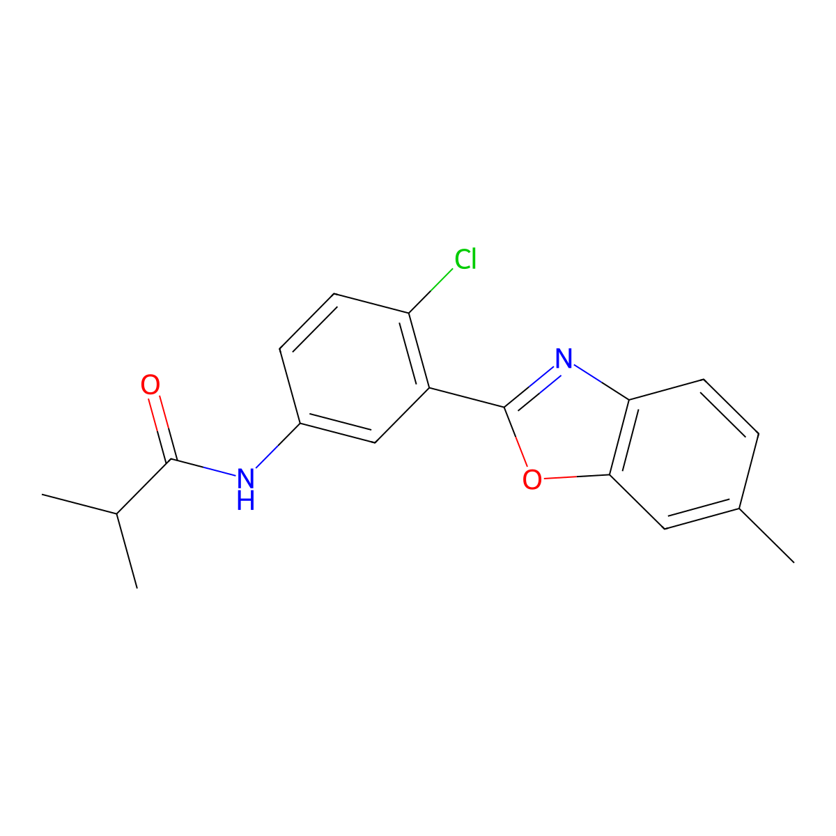 N-[4-chloro-3-(6-methyl-1,3-benzoxazol-2-yl)phenyl]-2-methylpropanamide molecular structure, CAS 424795-92-6