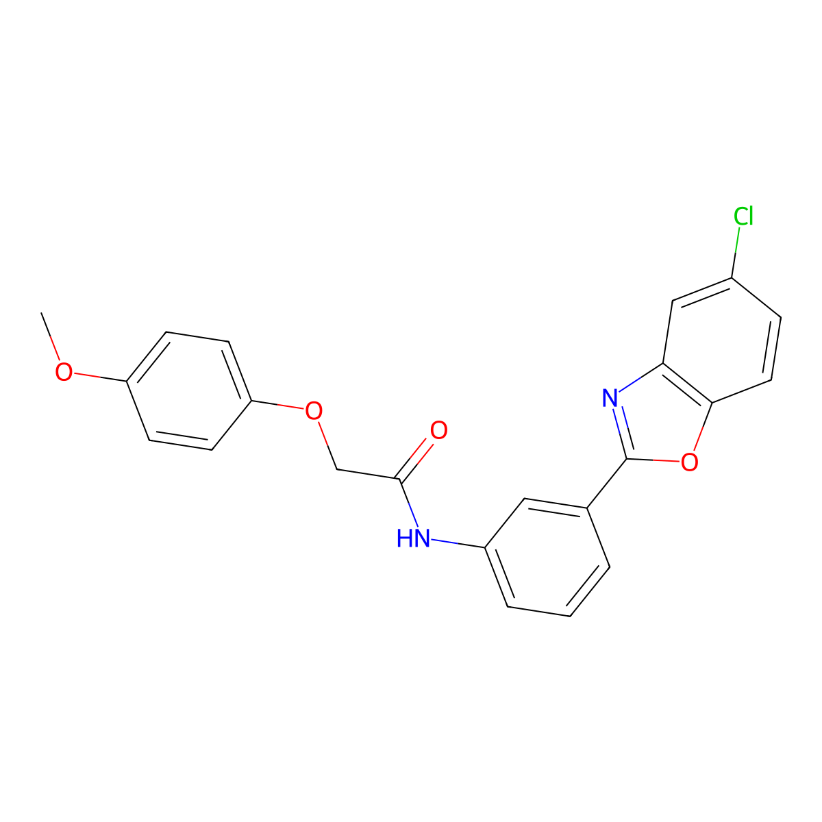 N-[3-(5-chloro-1,3-benzoxazol-2-yl)phenyl]-2-(4-methoxyphenoxy)acetamide molecular structure, CAS 424795-94-8
