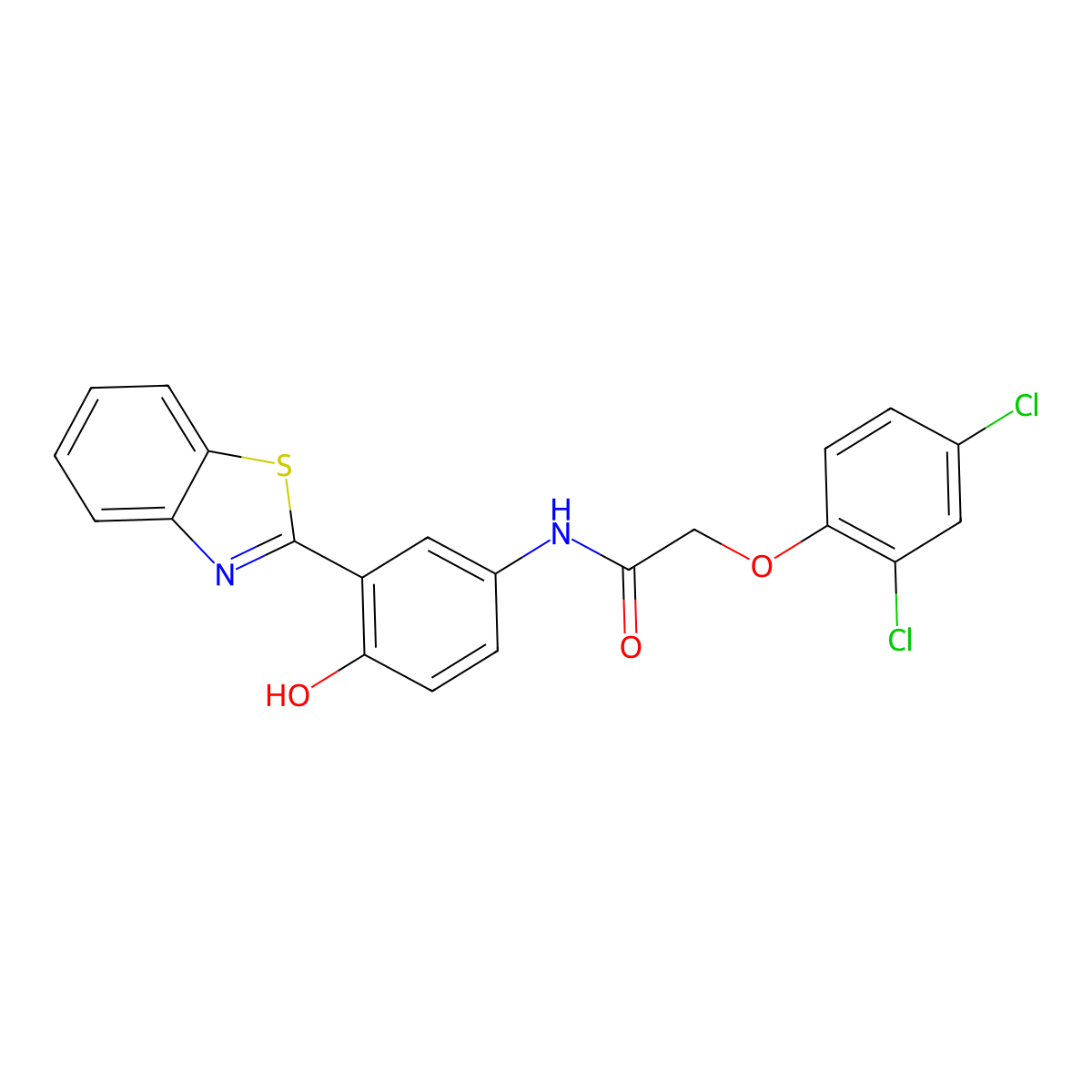 N-(3-(benzo[d]thiazol-2-yl)-4-hydroxyphenyl)-2-(2,4-dichlorophenoxy)acetamide molecular structure, CAS 424796-04-3