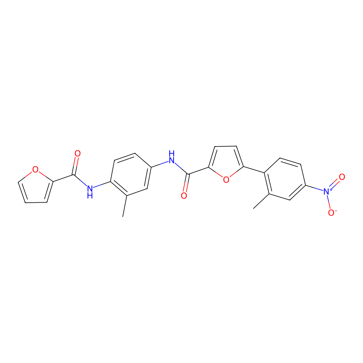 N-[4-(furan-2-carbonylamino)-3-methylphenyl]-5-(2-methyl-4-nitrophenyl)furan-2-carboxamide molecular structure, CAS 424796-25-8