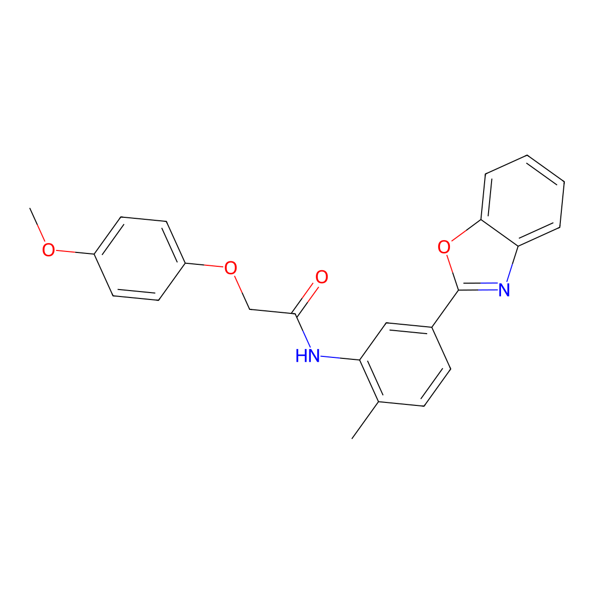 N-[5-(1,3-benzoxazol-2-yl)-2-methylphenyl]-2-(4-methoxyphenoxy)acetamide molecular structure, CAS 424796-32-7