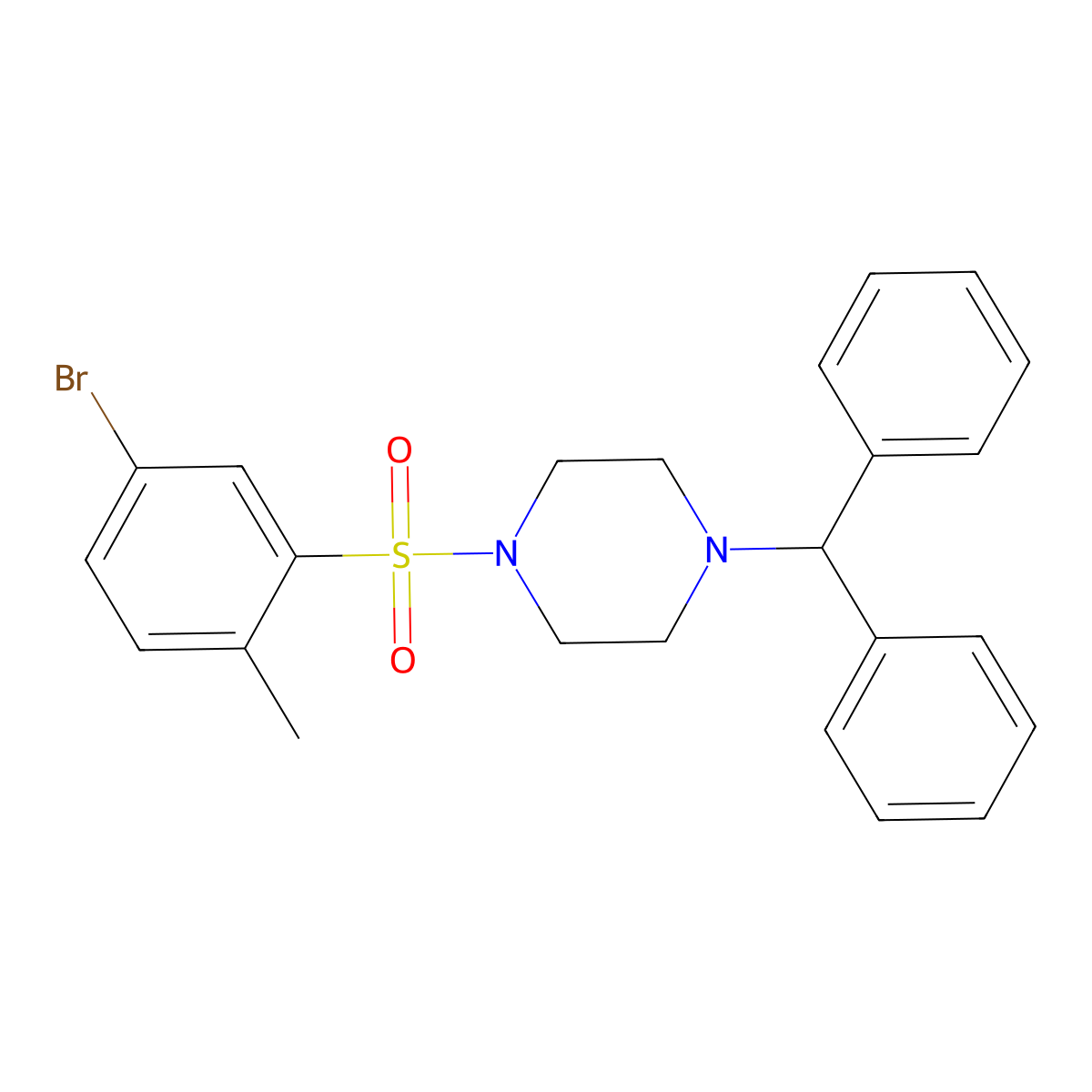 1-Benzhydryl-4-(5-bromo-2-methylphenyl)sulfonylpiperazine molecular structure, CAS 424796-52-1