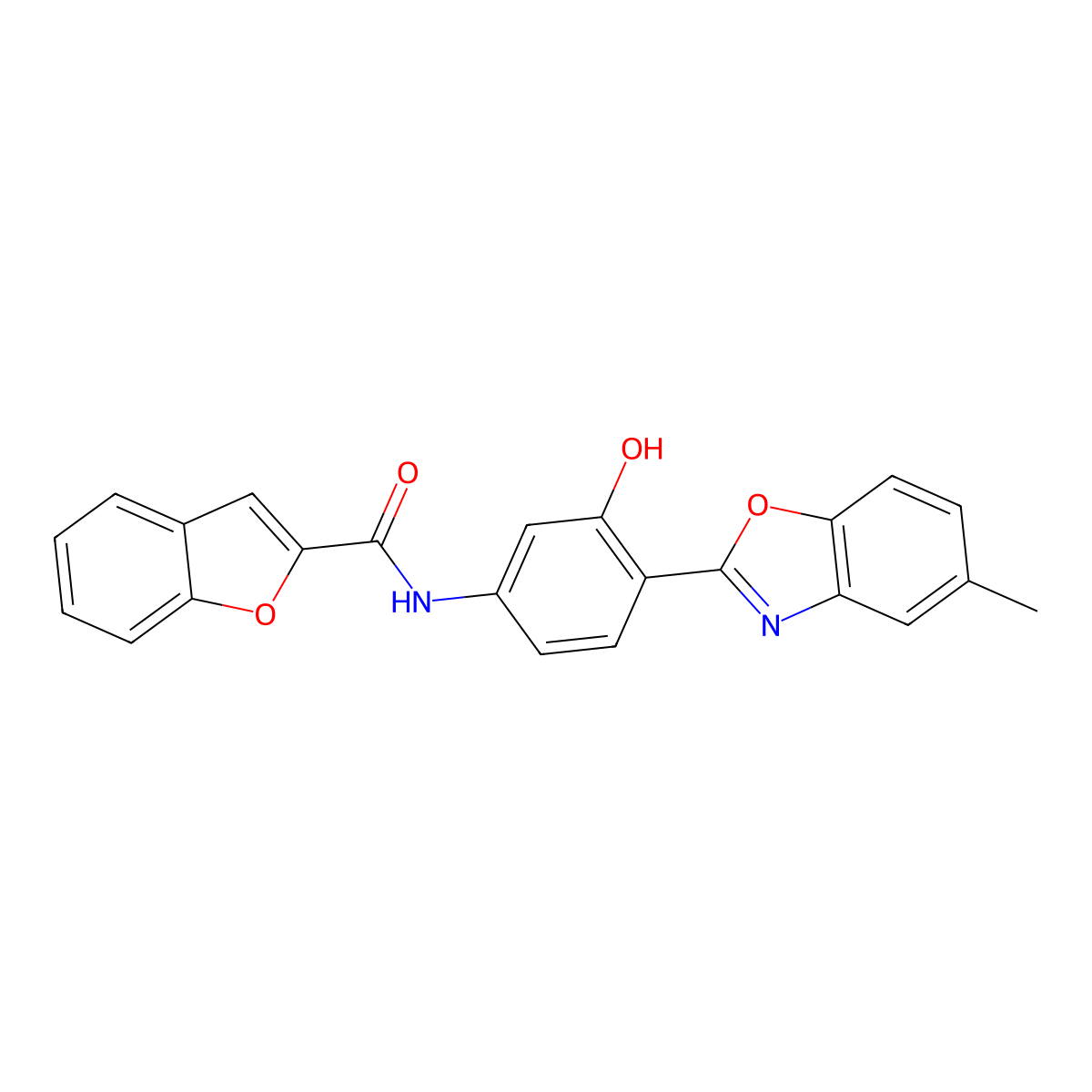 N-[3-hydroxy-4-(5-methyl-1,3-benzoxazol-2-yl)phenyl]-1-benzofuran-2-carboxamide molecular structure, CAS 424797-40-0
