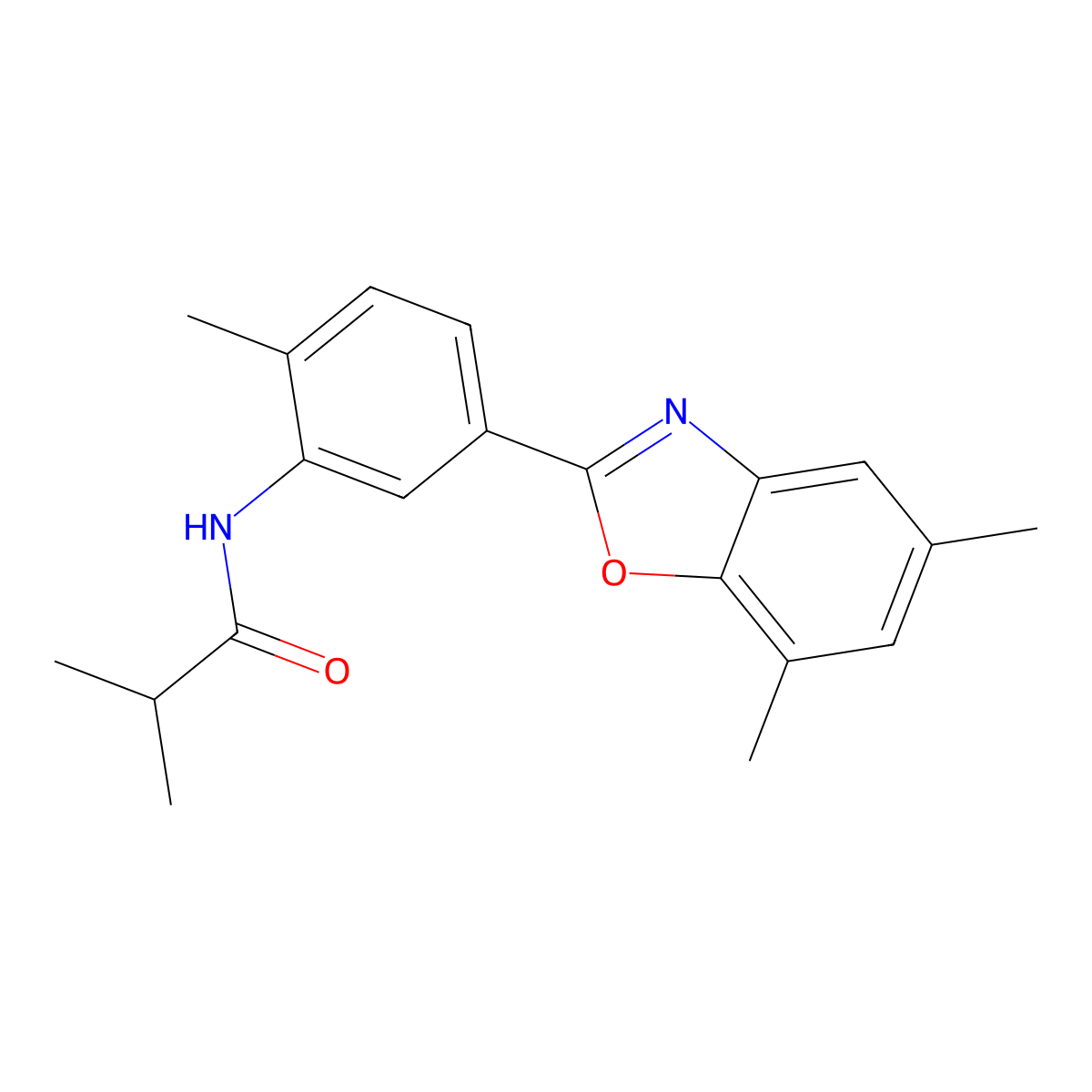 N-[5-(5,7-dimethyl-1,3-benzoxazol-2-yl)-2-methylphenyl]-2-methylpropanamide molecular structure, CAS 424797-73-9