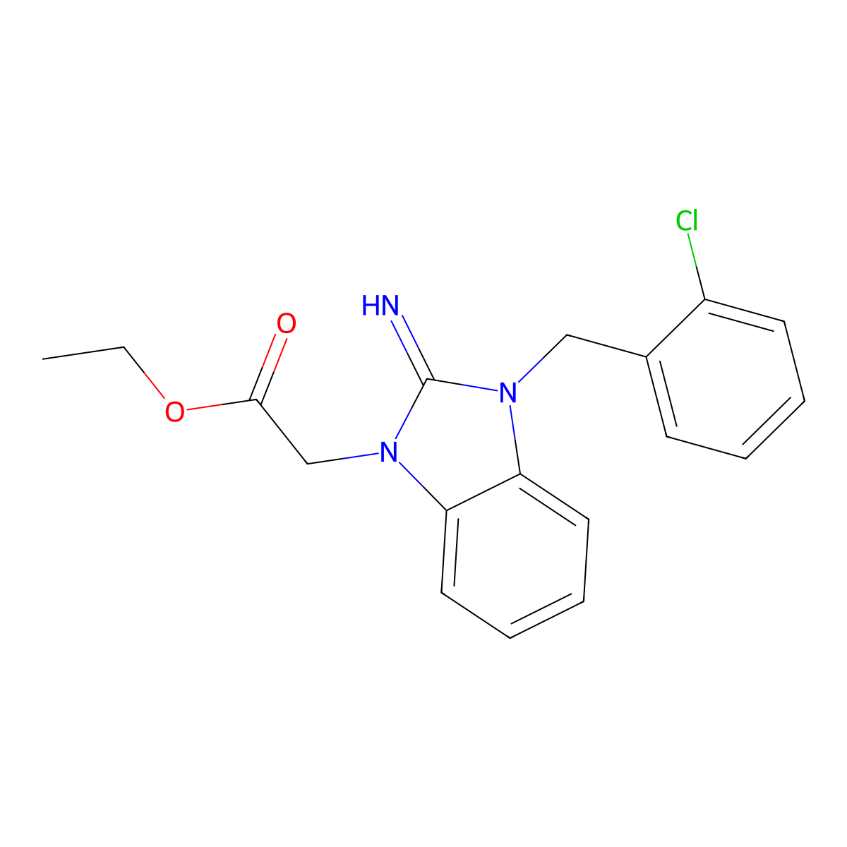 ethyl [3-(2-chlorobenzyl)-2-imino-2,3-dihydro-1H-benzimidazol-1-yl]acetate molecular structure, CAS 424797-99-9