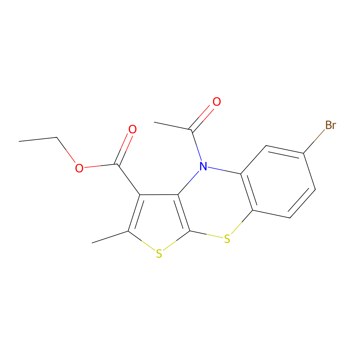 ethyl 4-acetyl-6-bromo-2-methyl-4H-thieno[2,3-b][1,4]benzothiazine-3-carboxylate molecular structure, CAS 424798-34-5