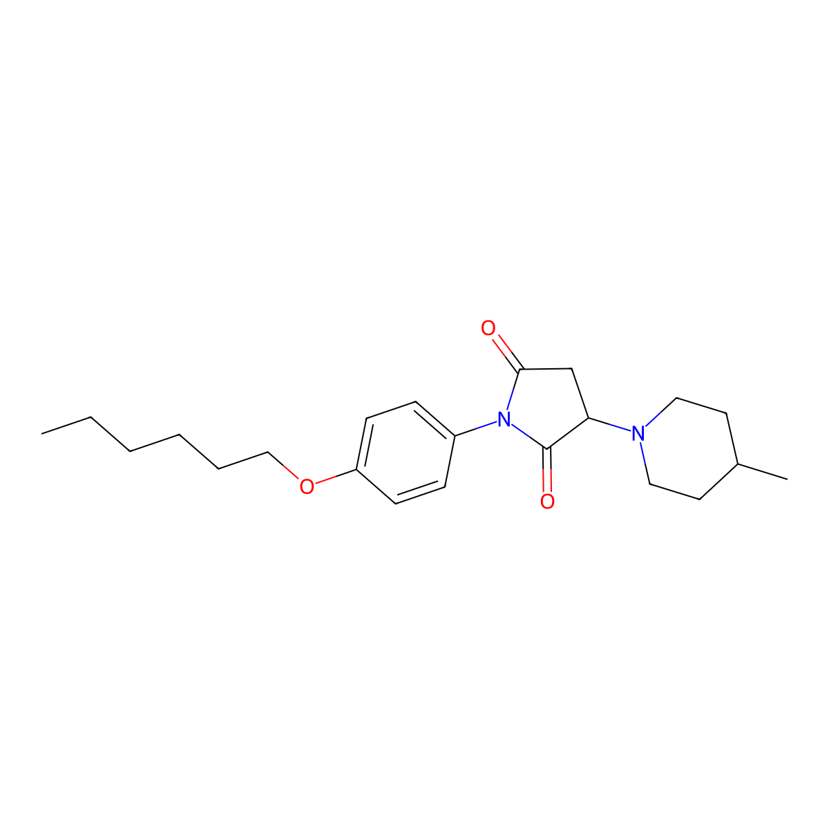 1-[4-(Hexyloxy)phenyl]-3-(4-methylpiperidin-1-yl)pyrrolidine-2,5-dione molecular structure, CAS 424798-42-5