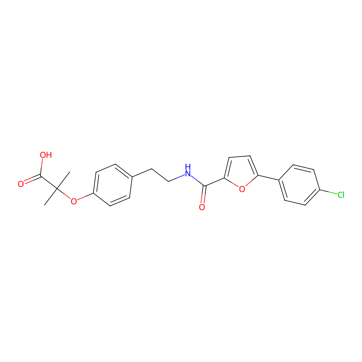 2-[4-(2-{[5-(4-Chlorophenyl)-2-furoyl]amino}ethyl)phenoxy]-2-methylpropanoic acid molecular structure, CAS 424798-47-0