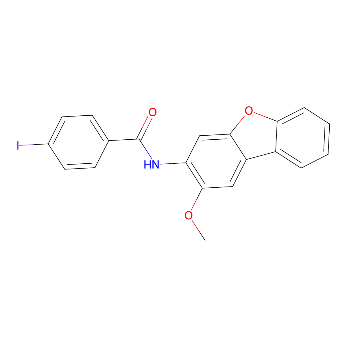 4-iodo-N-(2-methoxydibenzofuran-3-yl)benzamide molecular structure, CAS 424798-51-6