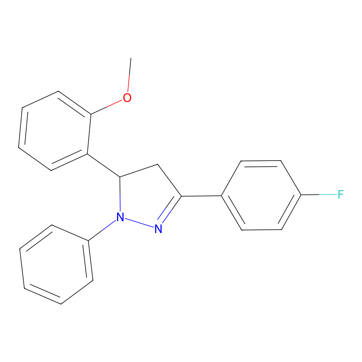 3-(4-fluorophenyl)-5-(2-methoxyphenyl)-1-phenyl-4,5-dihydro-1H-pyrazole molecular structure, CAS 424799-51-9