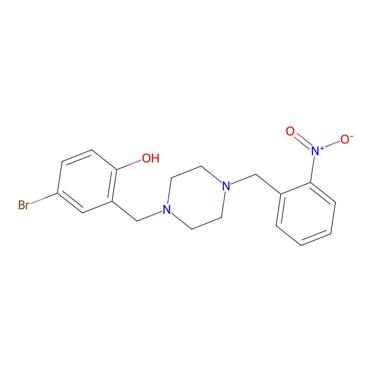 4-Bromo-2-[[4-[(2-nitrophenyl)methyl]piperazin-1-yl]methyl]phenol molecular structure, CAS 424800-36-2